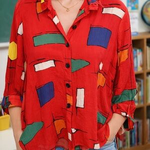 Ali Miles Geometric  vibrant Abstract Print wire collar 3/4 sleeve Tunic